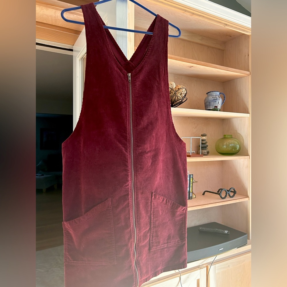 SO burgundy corduroy front zip dress